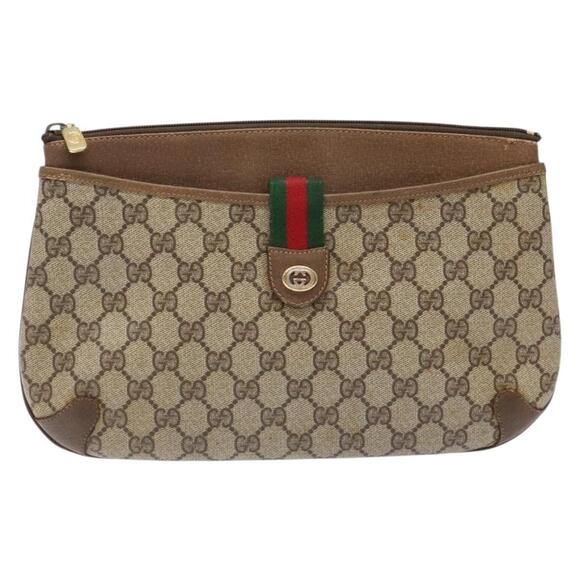 GUCCI GG Supreme Web Sherry Line Clutch Bag PVC Beige Gold 89 02 026 Auth 133968 - Picture 13 of 16